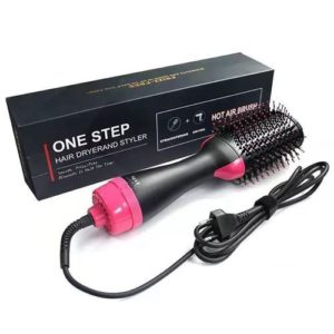 3 In 1 Electric Drier Hair Straightening And Curling Comb-Black Pink