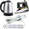 Saachi Bundle Of Flat Iron 2L Kettle & 4 Way Extension Cable-Silver