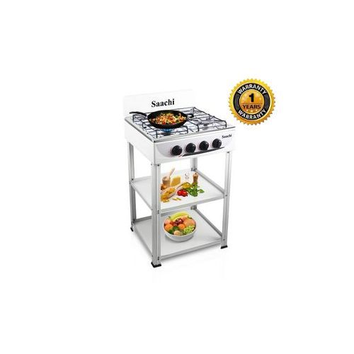 Saachi Stainless Steel 4 Gas Burner Stove With Shelves - White
