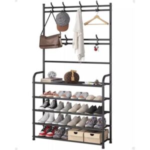 5-Tier Shoe Shelf And 8 Adjustable Metal Hooks Coat Rack,Shoe Rack Organizer
