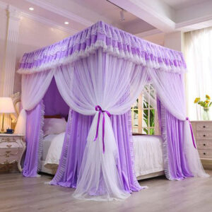 Curtain Mosquito Net With 4 Steel Stands & Unique Lace Design &Luxurious Packaging Double-layer Bed Net Purple