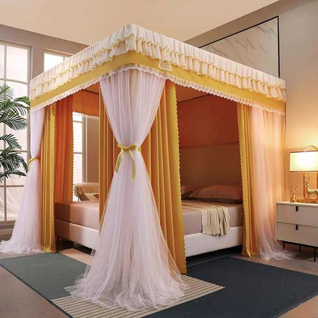 4stands Curtain mosquito Net Beautiful decorative design Romantic and Decorative bed net S4 gold