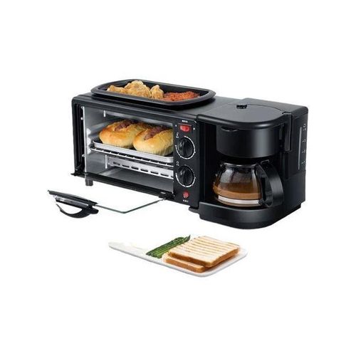 12L Unique 3 in1 Home Breakfast Machine Coffee Maker Frying Pan Bread - Black