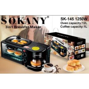 3 In 1 Home Breakfast Maker Coffee Frying Pan Bread -Black