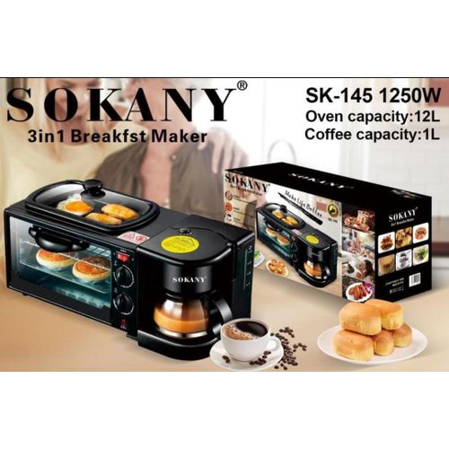 3 In 1 Home Breakfast Maker Coffee Frying Pan Bread -Black