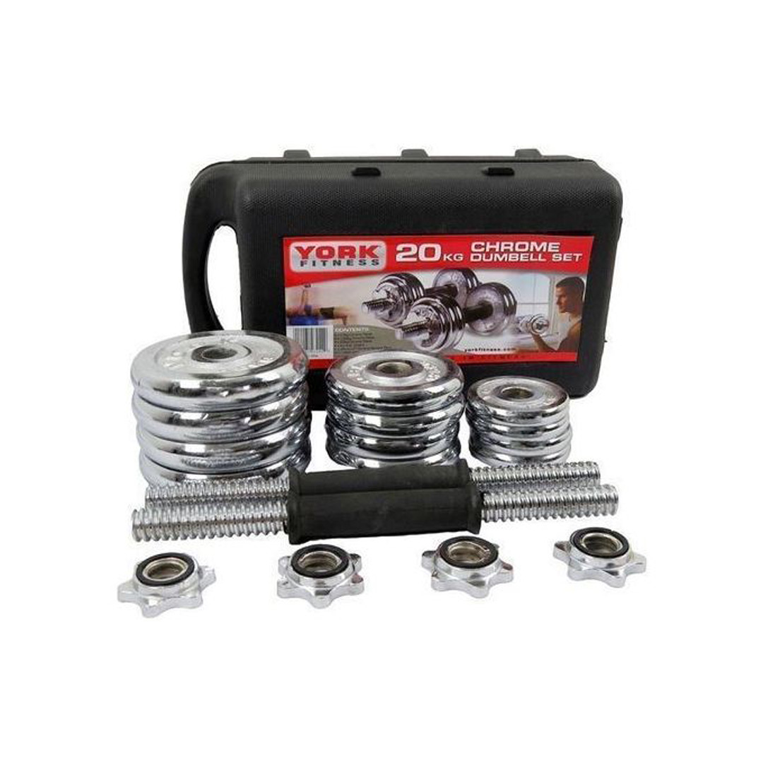20KG Plated Adjustable Dumbbell Set-Silver
