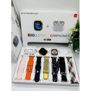 I20 Ultra Max Suit Smartwatch + Earpods Pro With Seven Decorated Watch Straps And Watch Screen Guard- Multi Colour