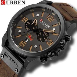 Curren Men's Retro Leather Wrist Watch Waterproof Watch- Brown