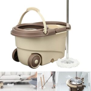 360 Detachable Mop Bucket Set With Wheels Spin Head Noozle Clean Broom