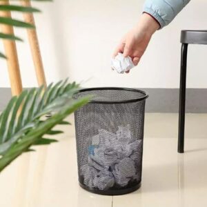 Metallic Mesh Trash Can Dustbin-Black