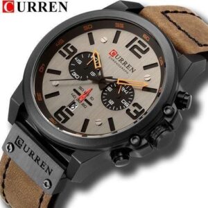 Curren Men's Retro Leather Wrist Watch Waterproof Watch- Brown