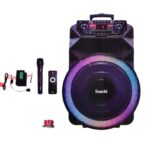 Saachi Professional Outdoor Trolly Speaker Bluetooth/TWS/FM/LED Bundle With Wireless Mic (1 YR WRTY)