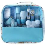 13 PCS Baby Healthcare and Grooming Kit including Thermometer, Feeder, Nasal Aspirator, Finger, Toothbrush Newborn Manicure Set Infant Nail etc... - Blue